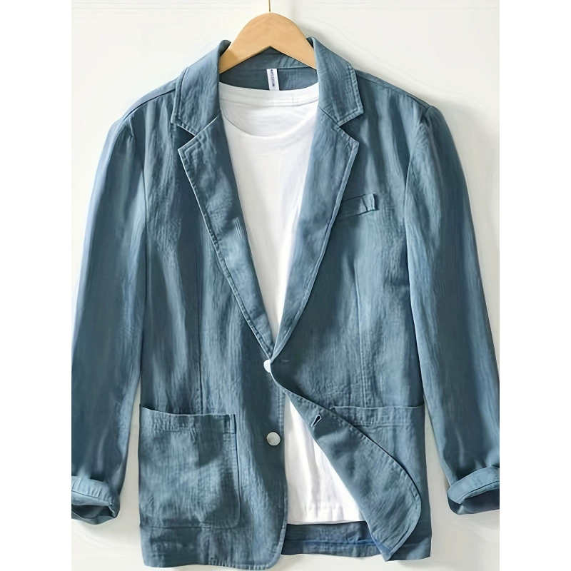 Трансграничные мужские амазонка взрывной мужской повседневный костюм однослойное пальто сплошной хлопок конопли повседневная мода мужской топ