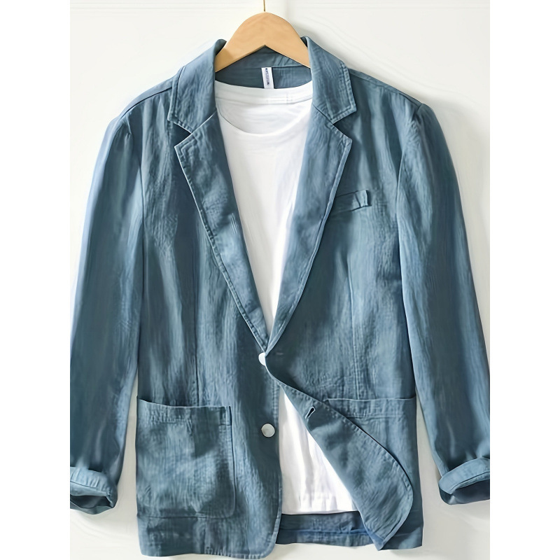Cross-Border Men's Clothing Amazon's Popular Men's Casual Suit Single-Layer Jacket Solid Color Cotton and Linen Casual Fashion Men's Tops Cross-Border Men's Clothing Amazon's Popular Men's Casual Suit Single-Layer Jacket Solid Color Cotton and Linen Casual Fashion Men's Tops