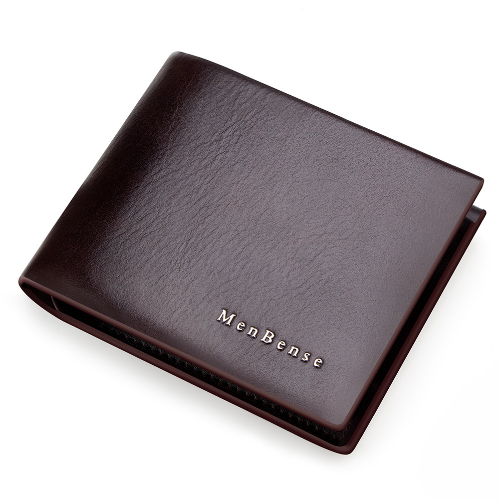 Ventas transfronterizas calientes de textura de cuero real cartera horizontal de negocios de hombre cartera corta de cuero de tres plegados cartera de moda de bisagra de hombre