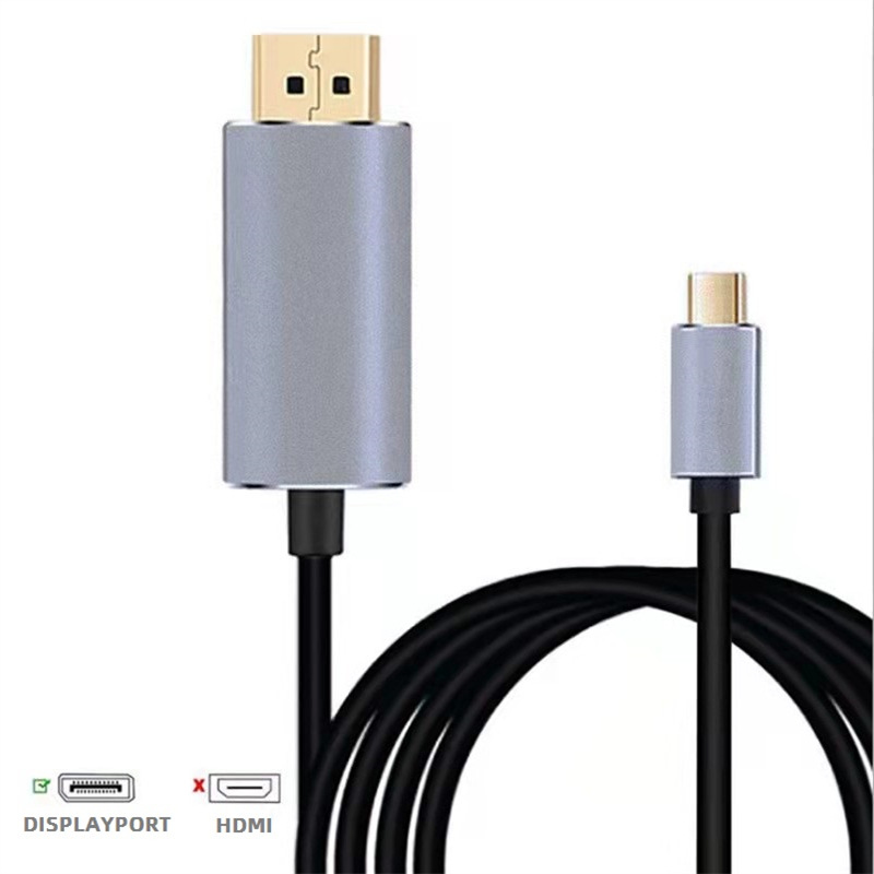 Tipo-C sola vuelta DP DisplayPort 1,8 M 4K @ 60Hz carcasa de aluminio negro HD cable adaptador de vídeo