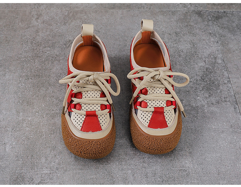 Sandal nữ da bò thật đục lỗ phong cách cổ điển buộc dây — màu vàng chi tiết 11