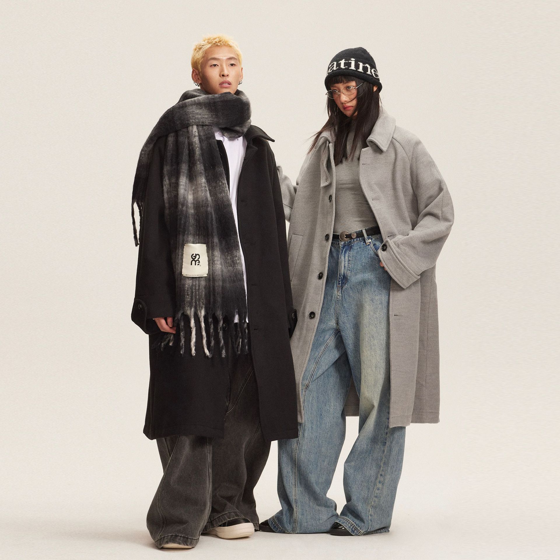 CATTEE秋冬メンズミドル丈ウールコート、高級感がありハンサムでゆったりとしたカジュアルな韓国風スーツ風ウインドブレーカージャケット