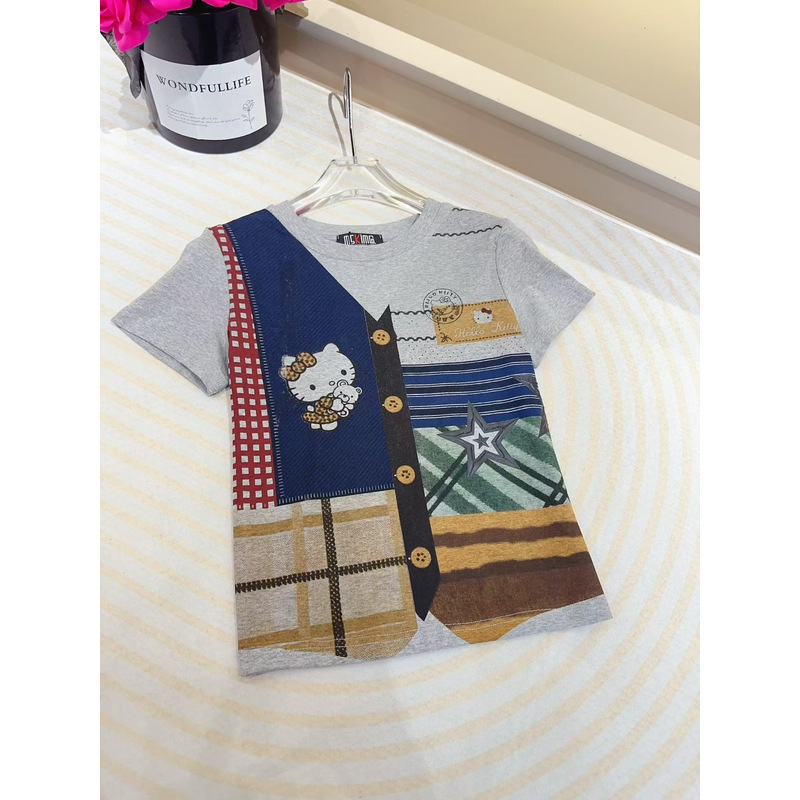 2026 New Korean Style Slim-Fit Versatile Round-Neck Color-Block Top Trendy Fashion Short-Sleeve T-Shirt for Women Cartoon T-Shirt