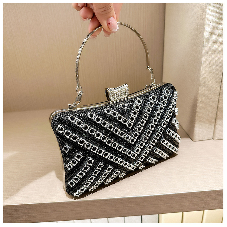 High-end evening dress, lady's water diamond clutch bag, diamond-encrusted bag, colorful diamond chain cheongsam bag, evening bag, women's handbag undefined