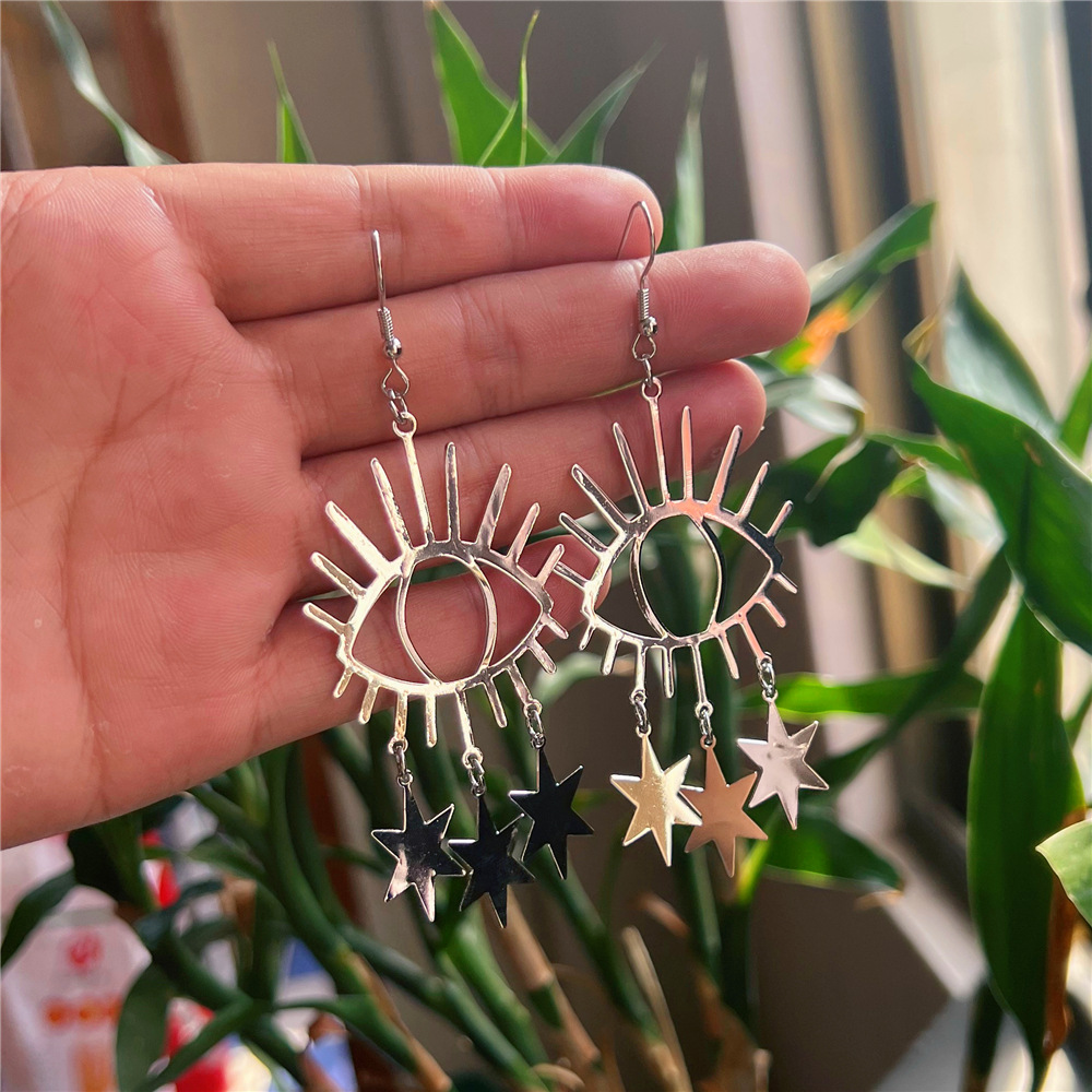 Women's Gender Plating, Hollow Out Design Wholesale Jewelry Ig Style Devil's Eye Star Alloy Plating Hollow Out Drop Earrings
