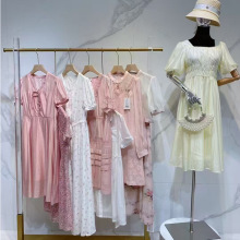 茵玫雅2024夏款品牌女装专柜正品法式收腰连衣裙女装库存尾货批发