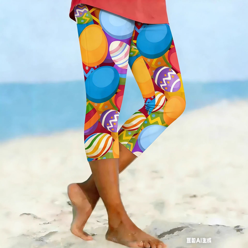Amazon Independent Site New Floral Element 3D Digital Print Casual Trendy Yoga Shorts Women's Leggings