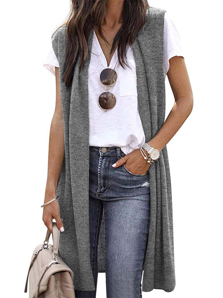 Europeo y americano 2023 transfronterizo Amazon nuevo chaleco cardigan eBay moda de moda medio-longitud chaleco sin mangas para las mujeres