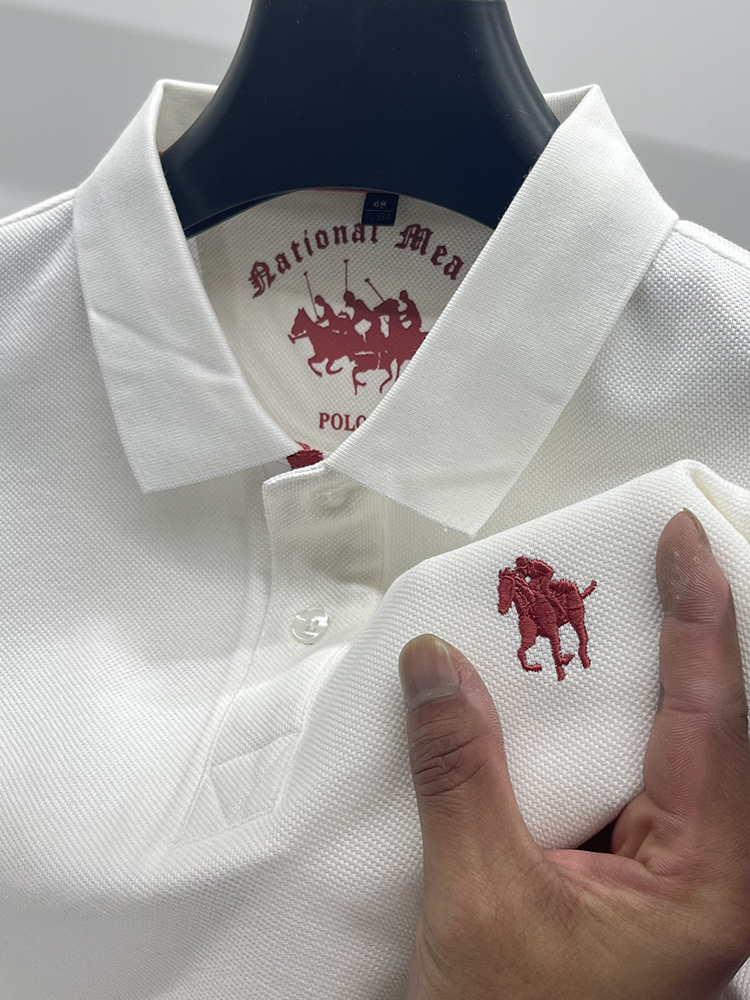 Polo nuevo para hombre 2024, camiseta de algodón puro bordada de alta gama, manga corta con cuello, estilo casual de negocios, media manga para hombre