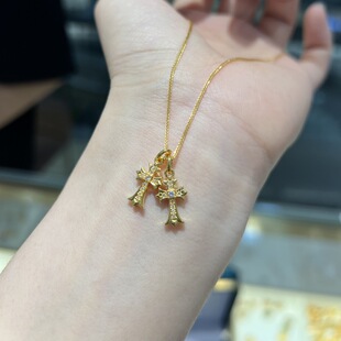 18K Gold Cross Pendant Au750 Colored Gold Diamond Light Luxury High-End Versatile Sweater Chain Necklace Water Shell Gold