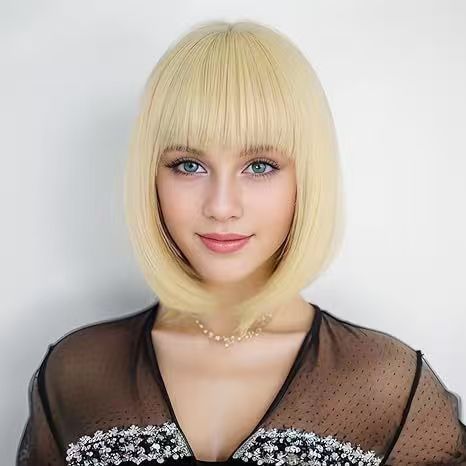 Peruca de mujer red de moda larga cabello recto aire franja universal cabello largo blanco imitación de fibra química cubierta de cabeza universal