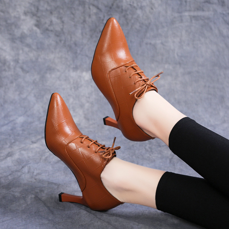 High Heels for Women 2025 New Spring and Autum Stiletto Heels Soft Leather Lace-Up Pointed Shoes Autum and Winter Fashion Shoes
