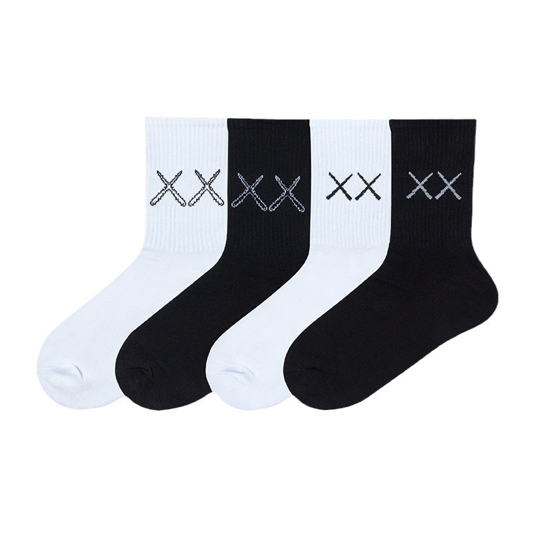 Chaussettes mi-mollet unisexes en pur coton, couleur unie, noir et blanc, style basket-ball, cross-street, 2025d_voghion.com