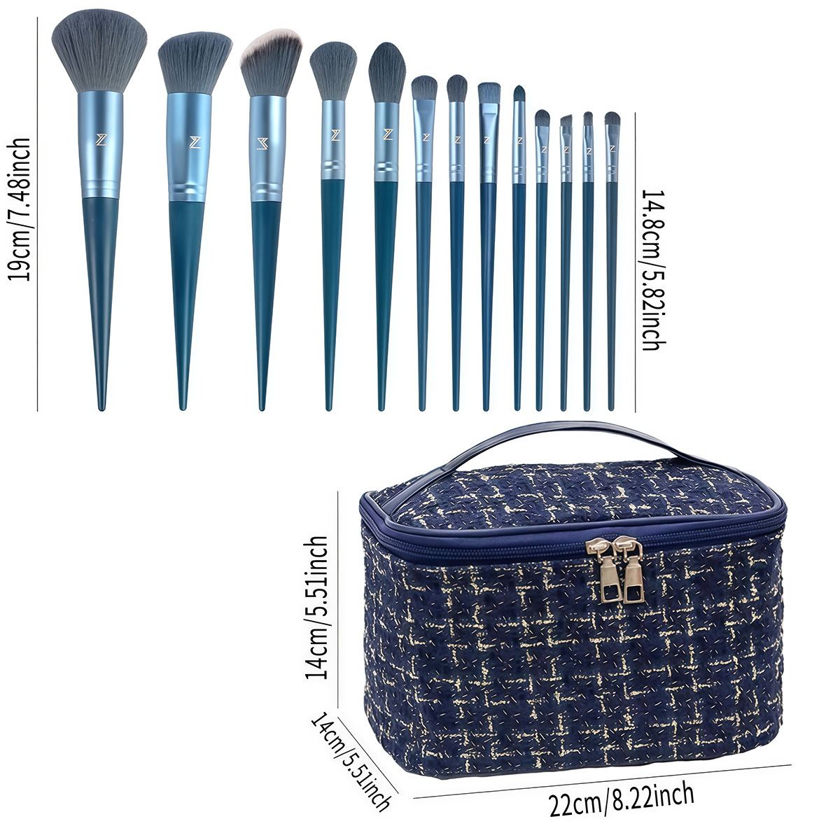32 bolsas de maquillaje azules de fragancia, pincel de maquillaje en polvo, conjunto de herramientas de maquillaje de belleza, combinación transfronteriza de un agente de cabello