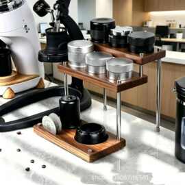 木质咖啡压粉器收纳架多层咖啡器具置物架浓缩咖啡夯具底座水杯架