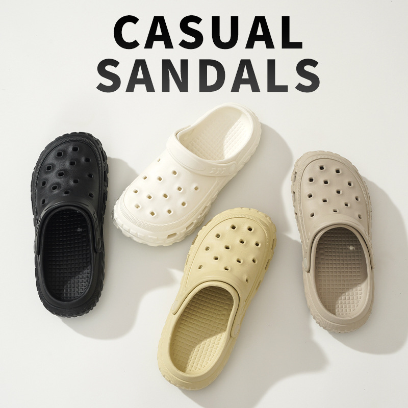 Sandalias de hombre casual de moda de gran tamaño transfronterizo, zapatos de estilo de pareja con agujeros, zapatos de playa de color sólido, sandalias Baotou