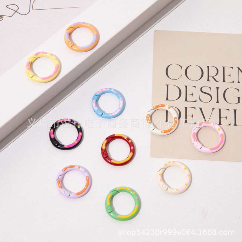 Baking paint candy color spring ring hand-painted donut open ring spring ring key chain DIY accessories alloy