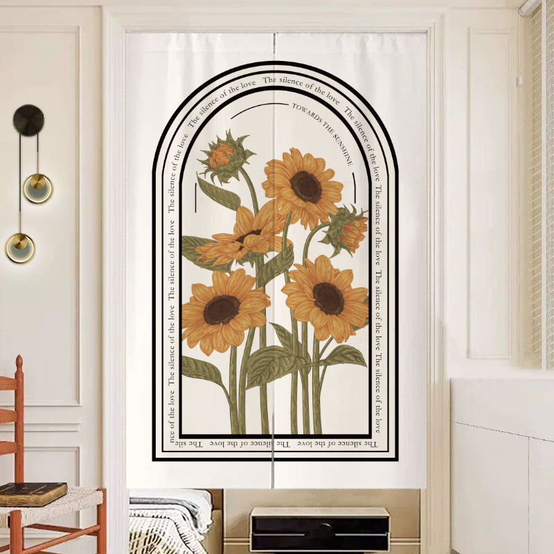 French-Style Fresh Floral Door Curtain Partition Curtain Kitchen Blocking Curtain Home Living Room Bathroom Cover-Up No-Drill Curtain