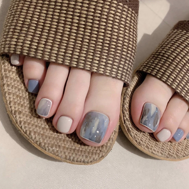 J-141 milk blue blooming toe nail piece soft nail cross-border color blooming fake nail wear nail patch wholesale J-141 milk blue blooming toe nail piece soft nail cross-border color blooming fake nail wear nail patch wholesale