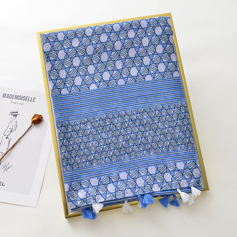 El comercio exterior japonés Orden original color geométrico azul a juego gran bufanda primavera y verano versátil playa viajes protector solar chal toalla de playa