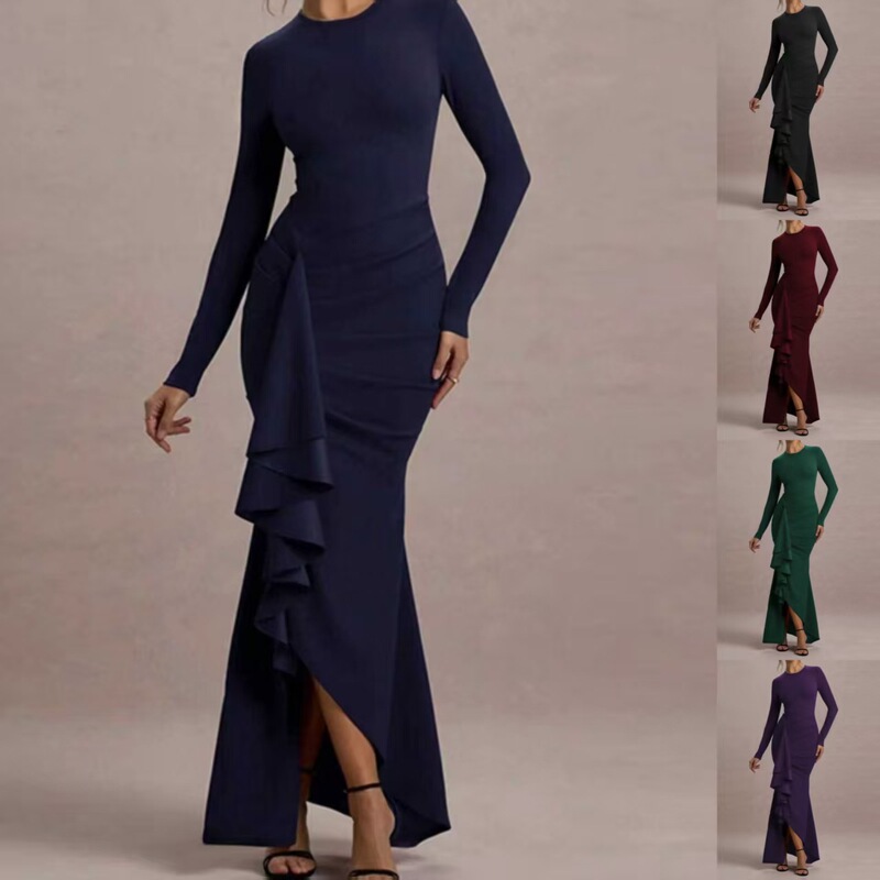 Women's Autumn Ruffled Long-Sleeved Dress, Ladies' Bridesmaid Dress, Wedding Party Dress, Formal Dress for Women