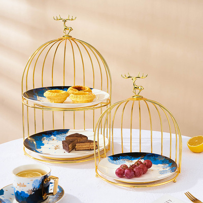 创意鸟笼食物架陶瓷双层蛋糕甜品台下午茶水果点心架展示台托盘