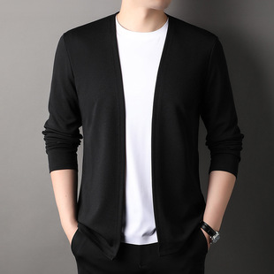 Spring men's cardigan Korean version of youth trend solid color knitted stripes casual slim long sleeve men's thin coat wholesale