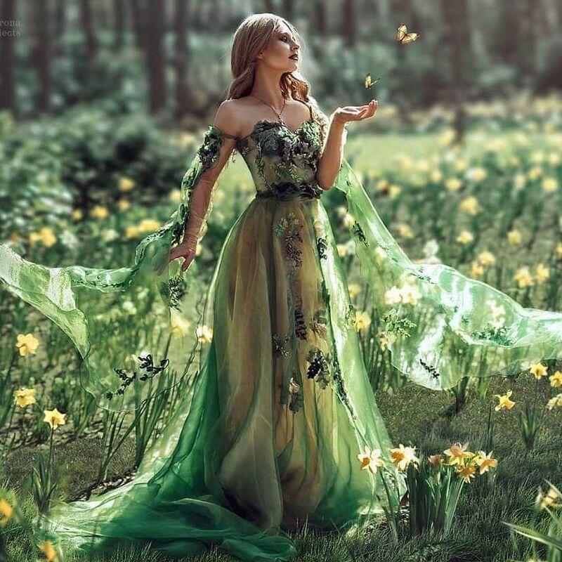 Evening Dress Off-The-Shoulder 2026 New Style Emerald Green Dress Ball Gown Floral Dress Princess Style Autumn