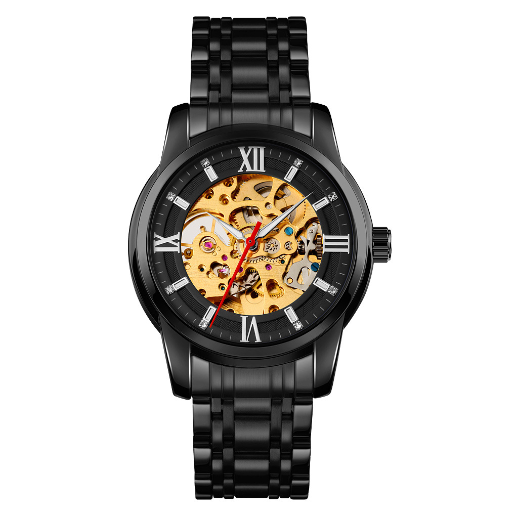 Momento de escala romana hueco reloj mecánico de acero impermeable reloj de hombre comercio exterior al por mayor personalizado transfronterizo