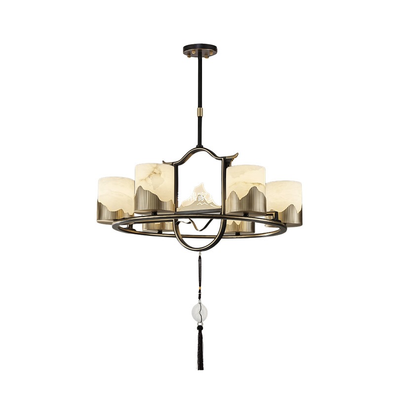 Nuevo estilo chino natural nube piedra toda lámpara de bronce estilo chino villa de estilo complejo lámpara de sala de estar lámpara Zhongshan vidrio LED