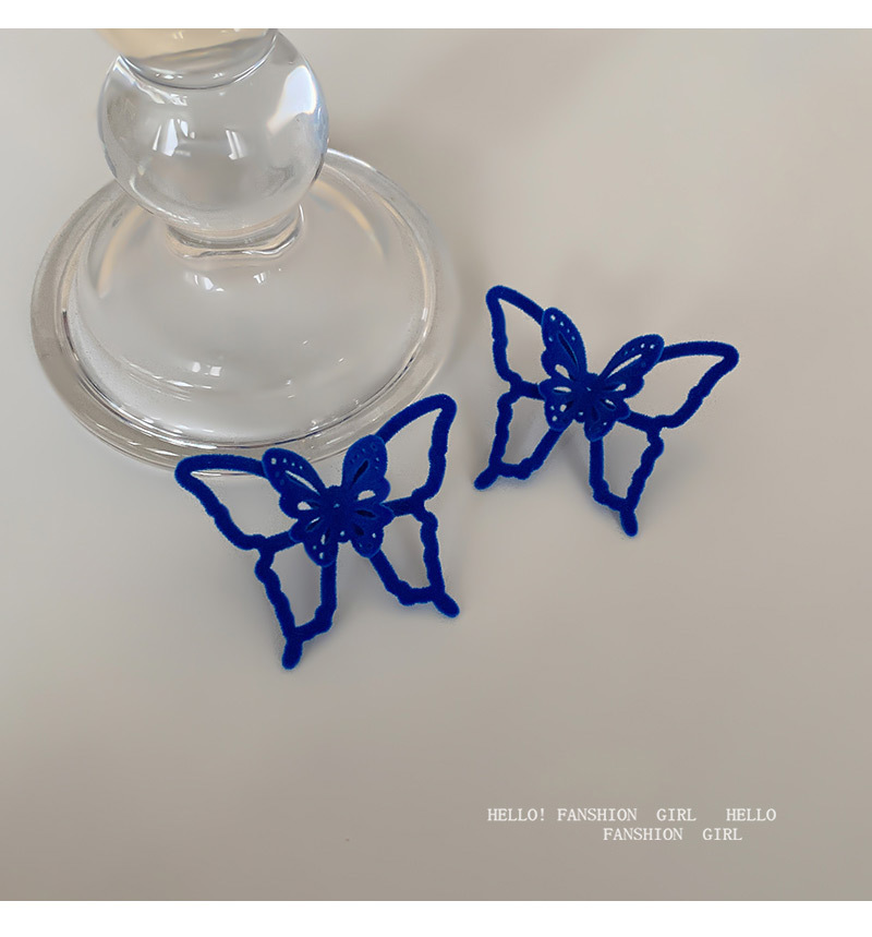 Korean style Klein blue flocking butterfly circle earringspicture4