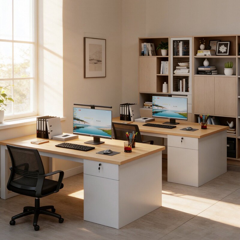 Simple modern single-person office desk and chair set, simple workbench, staff computer desk