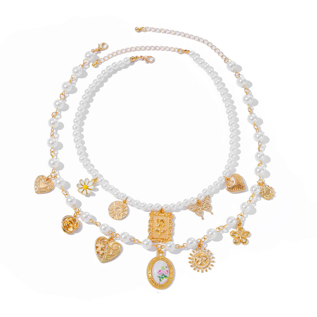 34g Weight Lobster Trigger Clasp Closure Clasp Closure Type Alloy Pendant Material Necklace Classification Pearl Chain Material Beaded Chain Chain Type 1 Piece Quantity Holiday, Daily Occasion Imitation Pearl, Alloy Material Heart Shape, Flower Pattern All Seasons Season Women's Gender Plating Design Sweet Style Women's Imitation Pearl Alloy Beaded Chain Plating Heart Shape Flower Necklace Imitation Pearl Jewelry 13