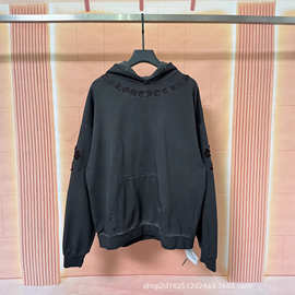 正确版本CH克罗家25FW新款刺绣贴布金属水洗做旧连帽卫衣重工百搭