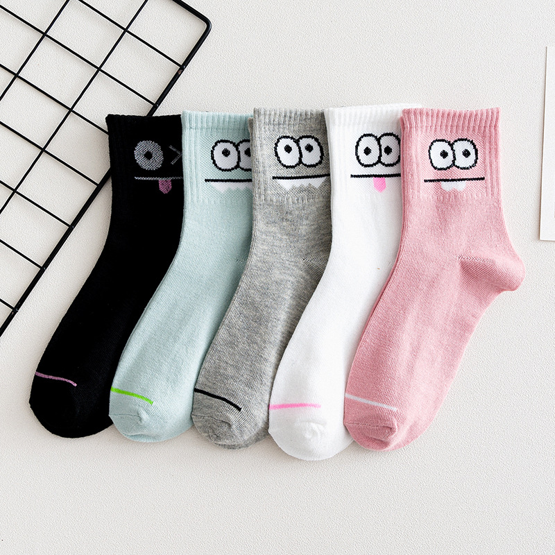 L (large favorably) socks women's socks spring and autumn candy color big eyes cute student cartoon socks