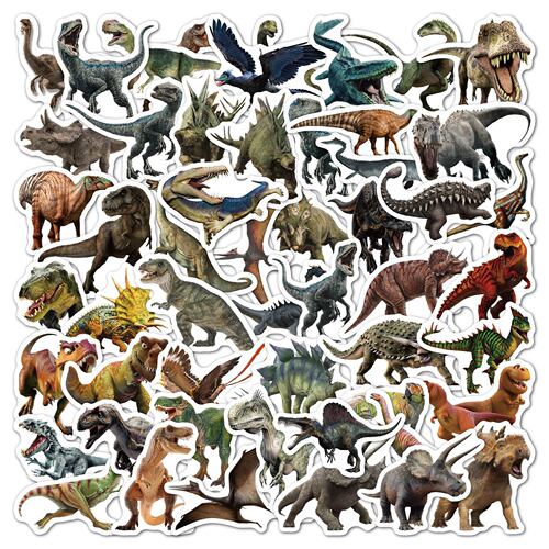 Jurassic dinosaur stickers 50 sheets waterproof removable cartoon suitcase skateboard computer children's dinosaur stickers