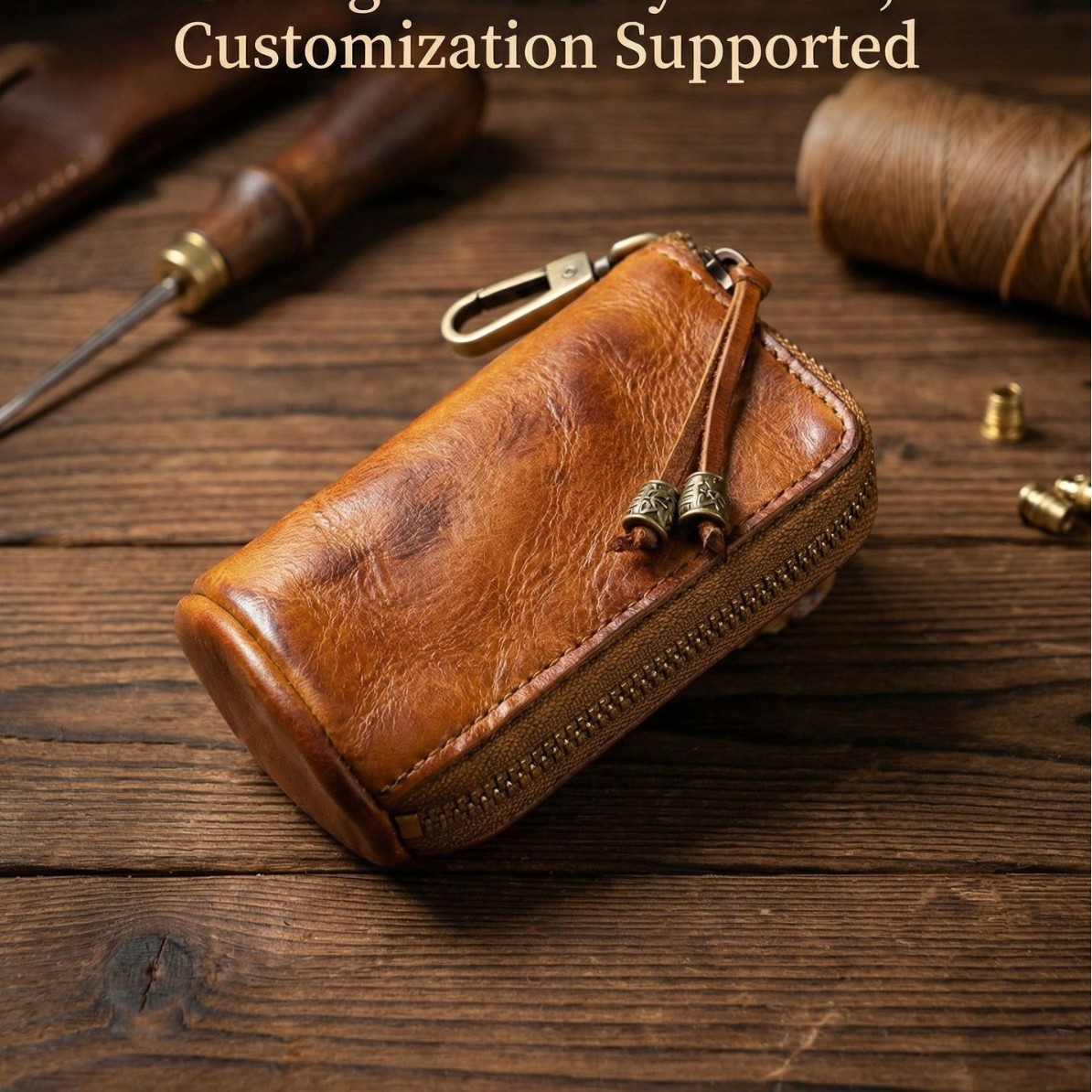 Cross-Border Supply Wallet Handmade First-Layer Vegetable-Tanned Cowhide Key Case for Men, Foreign Trade Car Key Case for Women, Aliexpress