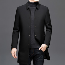 品牌冬季男士风衣羽绒服中年休闲翻领爸爸装中长款白鸭绒保暖外套