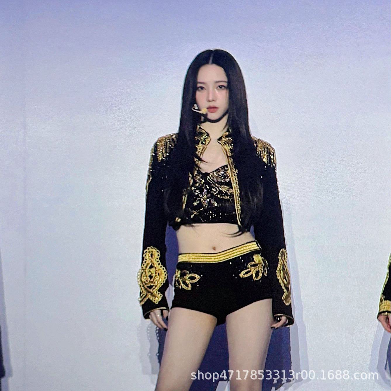 aespa女团柳智敏black mamba同款打歌服黑金重工爵士舞蹈演出服装