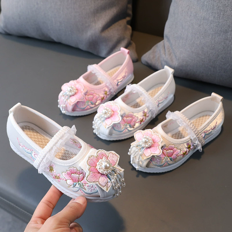 Туфли для девочек Hanfu Детские старинные вышитые туфли