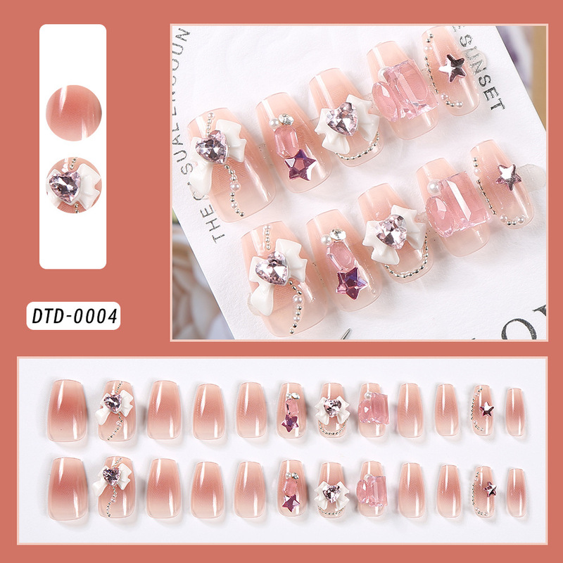 Cross-Border 24 Pieces of Wearable Nails, High-End Light Pink Sugar Cube Short Ladder Nails, Ins Style Wearable Nails, Manicure Nails Wholesale