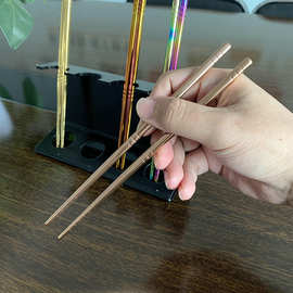 不锈钢六环筷子 家用短款中空方圆筷纯色儿童筷食堂餐具学生筷子