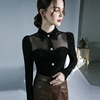 Polka dot mesh patchwork top with slightly transparent autumn and winter new retro long sleeves