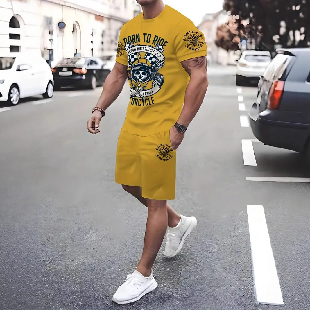 Zweiteiliges Sommer-Bekleidungsset für Herren: Locker sitzendes, dünnes Kurzarmhemd und Shorts in Übergröße (Mingshi)_voghion.com