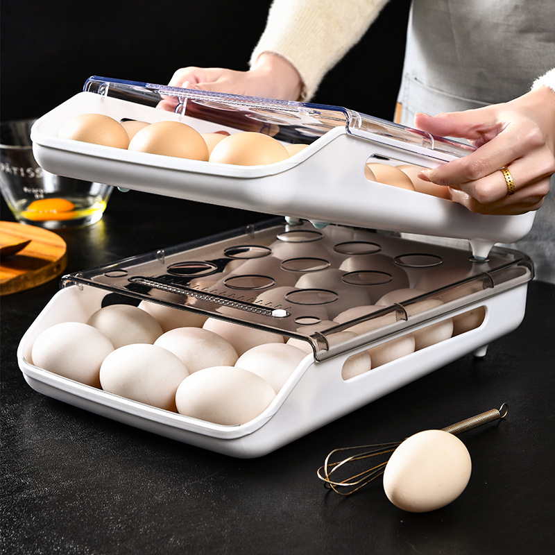 Cocina diapositiva huevo caja de almacenamiento refrigerador plástico apilable pato huevo caja colección hogar fresco-mantenimiento gota-bandeja de huevo resistente