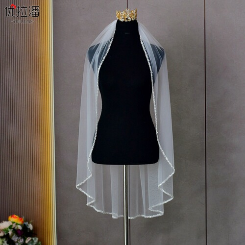 Ulapan AliExpress Bridal Heavy Industry Veil Korean Simple Hand-stitched Crystal Pearl Hemming Wedding Dress V134