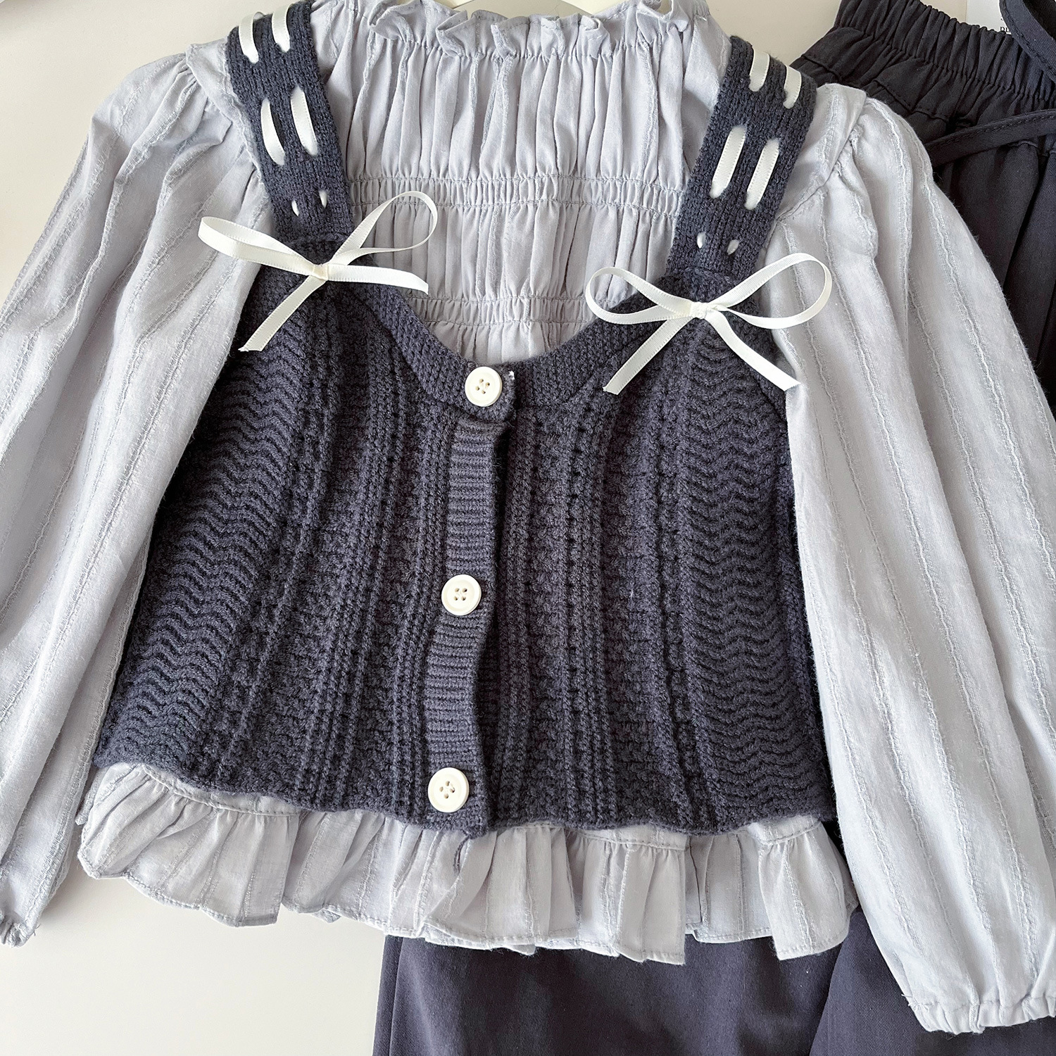 Mädchen Strickweste Mit Puppenkragenhemd Und Hose Set_voghion.com