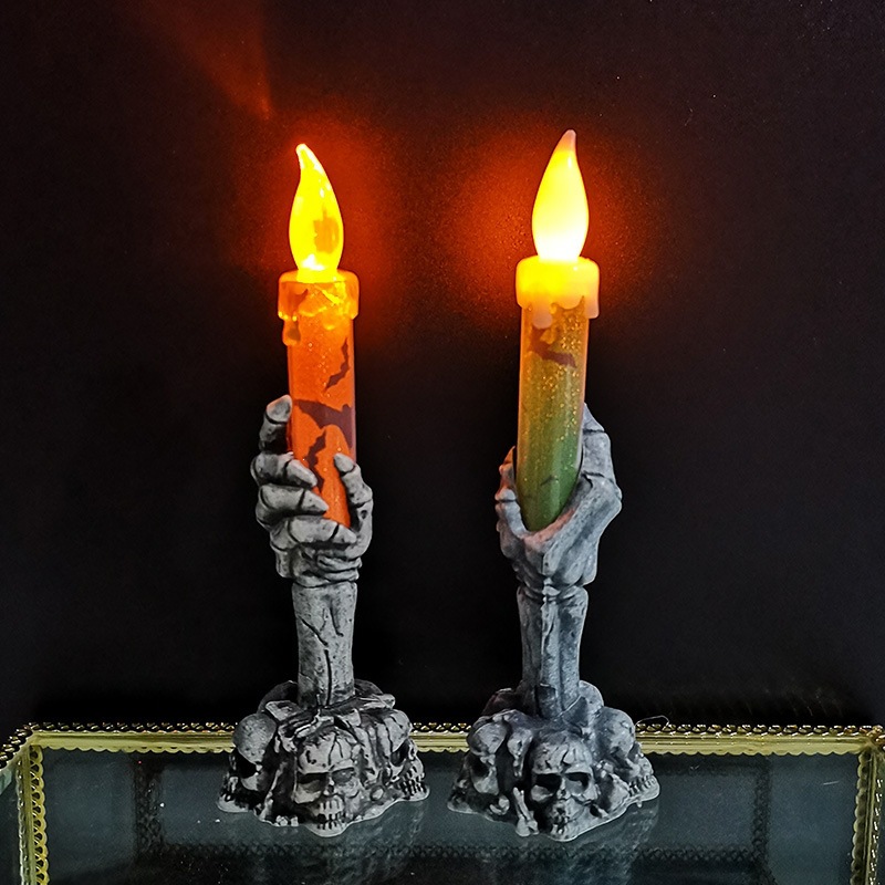 Productos de Halloween fantasmas festivales atmósfera diseño props de plástico fantasma mano lámpara de noche lámpara de esqueleto lámpara LED vela luminosa