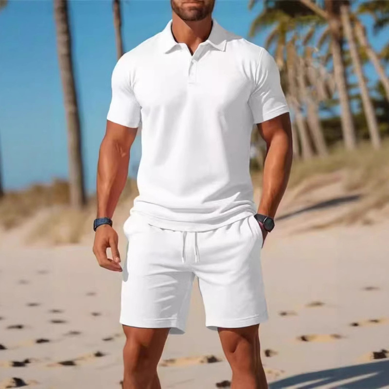 2025 New Men's Summer Casual Sports Versatile Slim Short-Sleeved Fashion Polo Shirt Shorts Cross-Border Suit