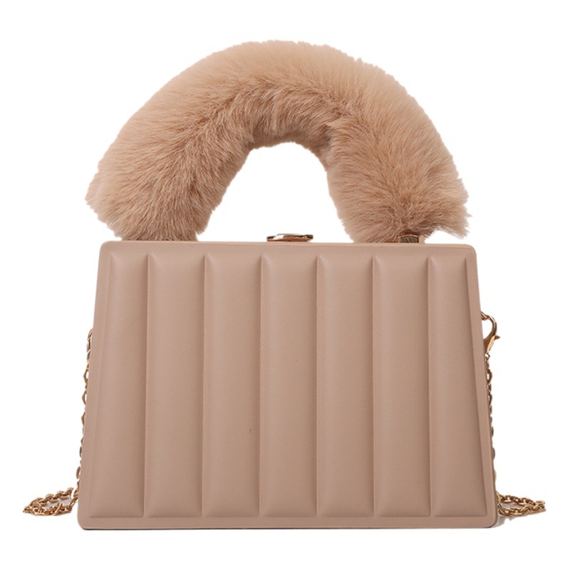 2024 New Korean style all-match furry small square bag portable high-grade box bag pleated chain shoulder crossbody